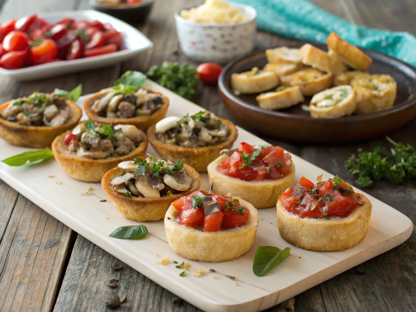 A beautifully arranged platter of various appetizers, showcasing vibrant colors and fresh ingredients, perfect for a party or gathering.