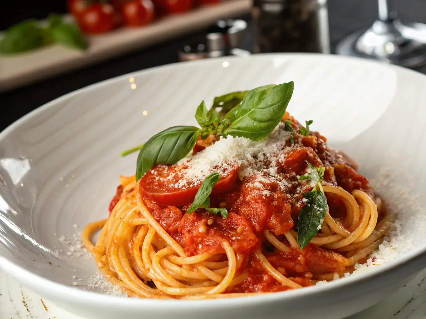 A rustic image of a hearty pasta dish with rich tomato sauce and fresh herbs, representing the 'Italian Cuisine' category on the Culinary Crafts blog.