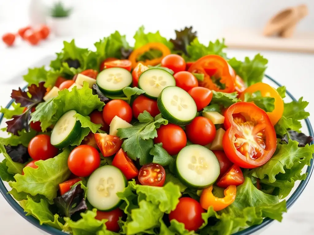 A vibrant image of a variety of colorful salads, showcasing fresh vegetables and healthy ingredients, representing the 'Healthy Recipes' category on the Culinary Crafts blog.